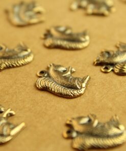6 pc. Antique Brass Plated Squirrel Charms: 16mm by 13mm - made in USA | AB-191