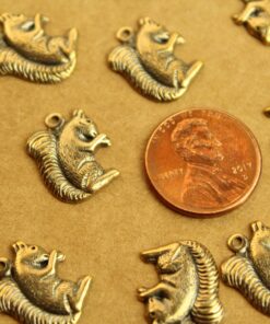 6 pc. Antique Brass Plated Squirrel Charms: 16mm by 13mm - made in USA | AB-191