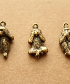3 pc. Antique Brass Plated Three Wise Monkey Charms - Speak no evil, hear no evil, see no evil - made in USA | AB-134