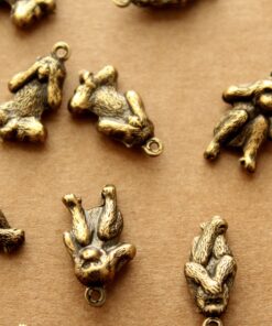 3 pc. Antique Brass Plated Three Wise Monkey Charms - Speak no evil, hear no evil, see no evil - made in USA | AB-134