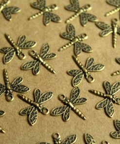 16 pc. Small Antique Brass Plated Detailed Dragonfly Charms: 14mm by 13mm - made in USA | AB-205