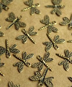 16 pc. Small Antique Brass Plated Detailed Dragonfly Charms: 14mm by 13mm - made in USA | AB-205
