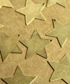 5 pc. Large Antique Brass Plated Stars: 22mm by 22mm - made in USA | AB-208