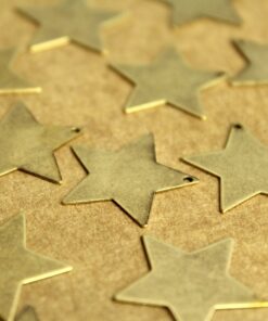 5 pc. Large Antique Brass Plated Stars: 22mm by 22mm - made in USA | AB-208