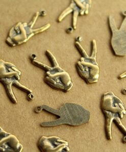 2 pc. Antique Brass Plated Peace Symbol Charms - Hand Sign for Peace : 7mm by 16mm - made in USA | AB-218