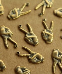 2 pc. Antique Brass Plated Peace Symbol Charms - Hand Sign for Peace : 7mm by 16mm - made in USA | AB-218