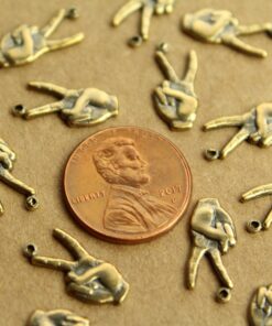 2 pc. Antique Brass Plated Peace Symbol Charms - Hand Sign for Peace : 7mm by 16mm - made in USA | AB-218