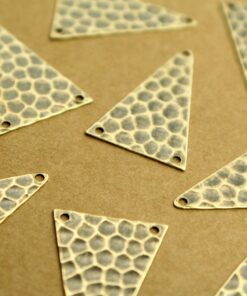 5 pc. Antique Brass Plated Hammered Triangle Three Hole Connectors - Top & Bottom Holes : 18.5mm by 27.5mm - made in USA | AB-253