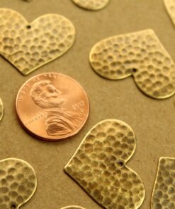 2 pc. Antique Brass Plated Hammered Heart Charms: 25mm by 20mm - made in USA | AB-265