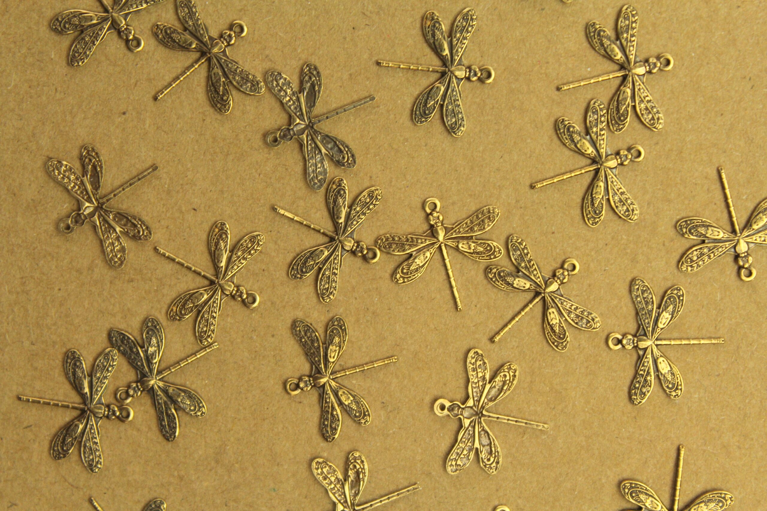 4 pc. Antique Brass Plated Dragonflies: 16mm by 17mm - made in USA | AB-267