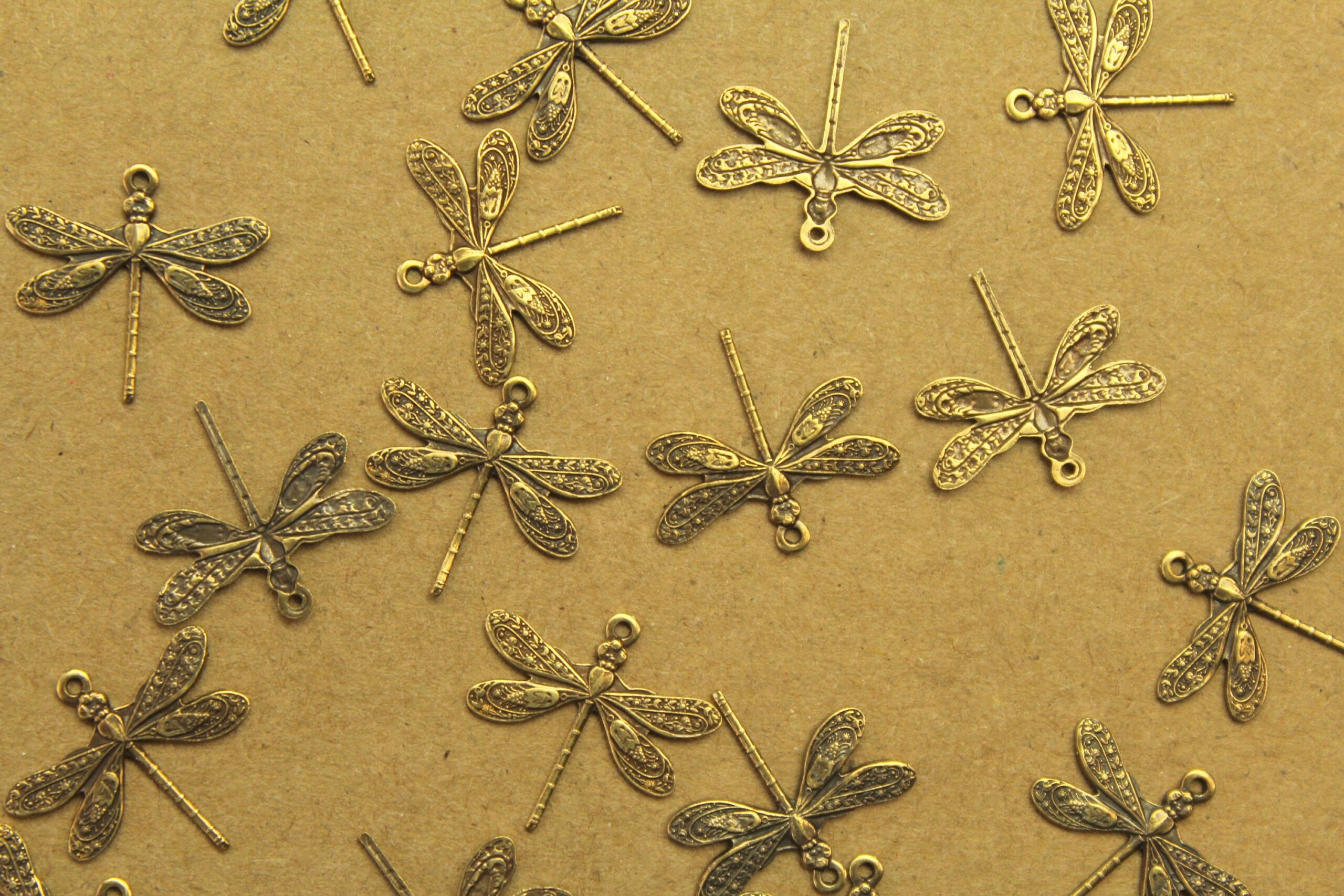 4 pc. Antique Brass Plated Dragonflies: 16mm by 17mm - made in USA | AB-267