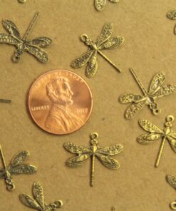 4 pc. Antique Brass Plated Dragonflies: 16mm by 17mm - made in USA | AB-267