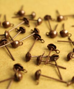 44 pc. Antique Copper Plated Half-Round Earring Posts with Loop | FI-560