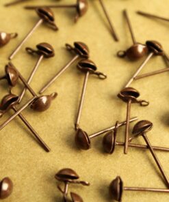 44 pc. Antique Copper Plated Half-Round Earring Posts with Loop | FI-560
