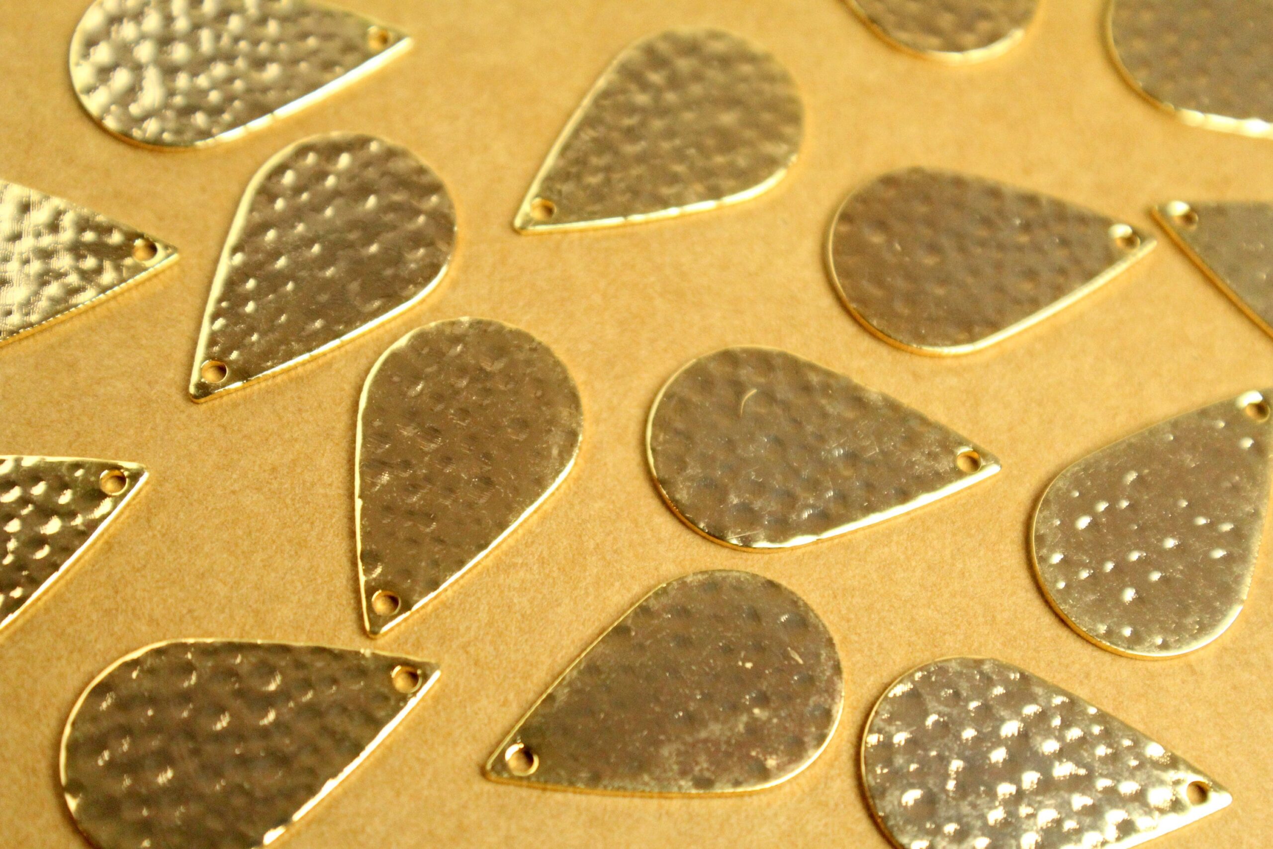 6 pc. Gold Plated Hammered Teardrop Charms, 22mm by 14mm | FI-585