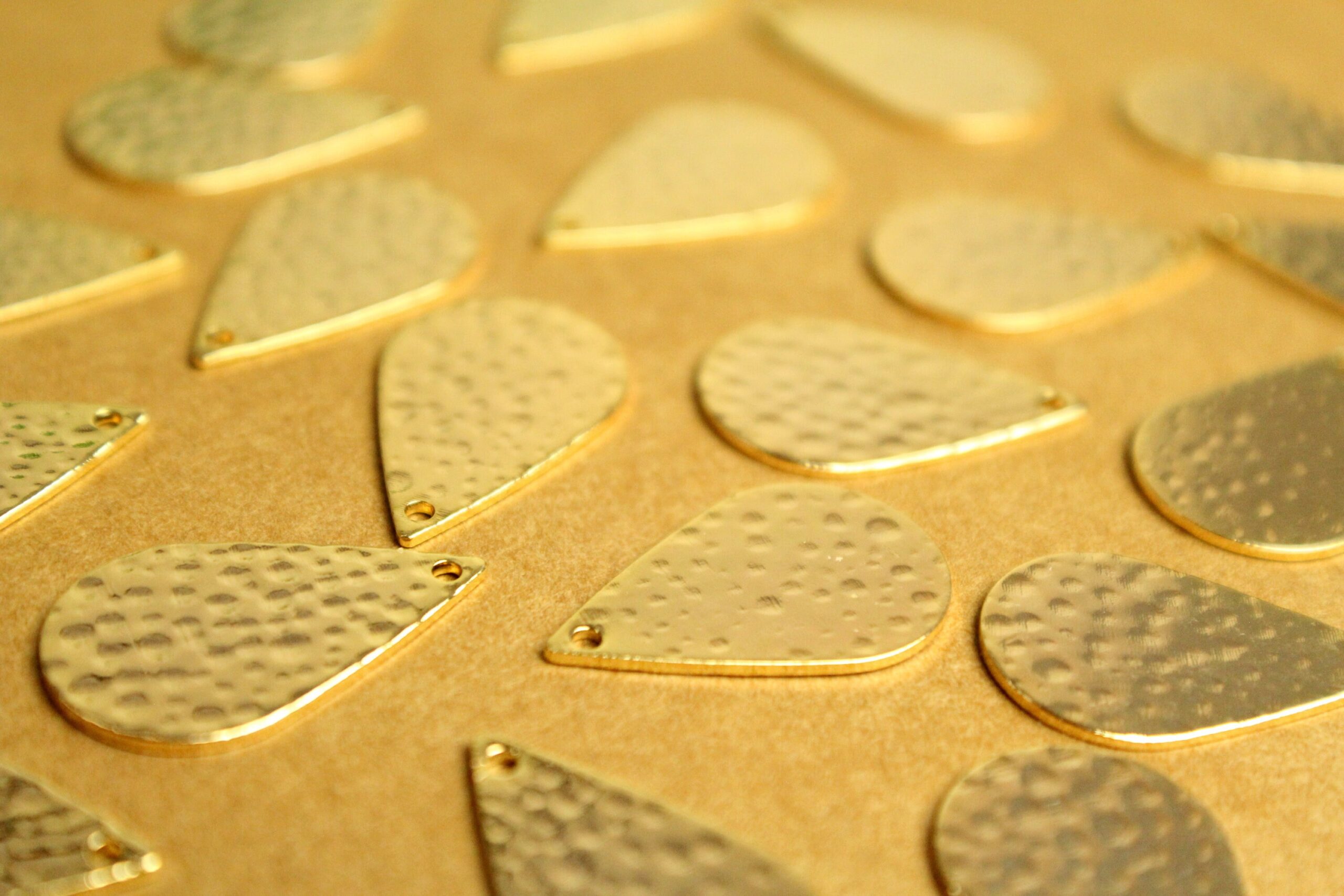 6 pc. Gold Plated Hammered Teardrop Charms, 22mm by 14mm | FI-585