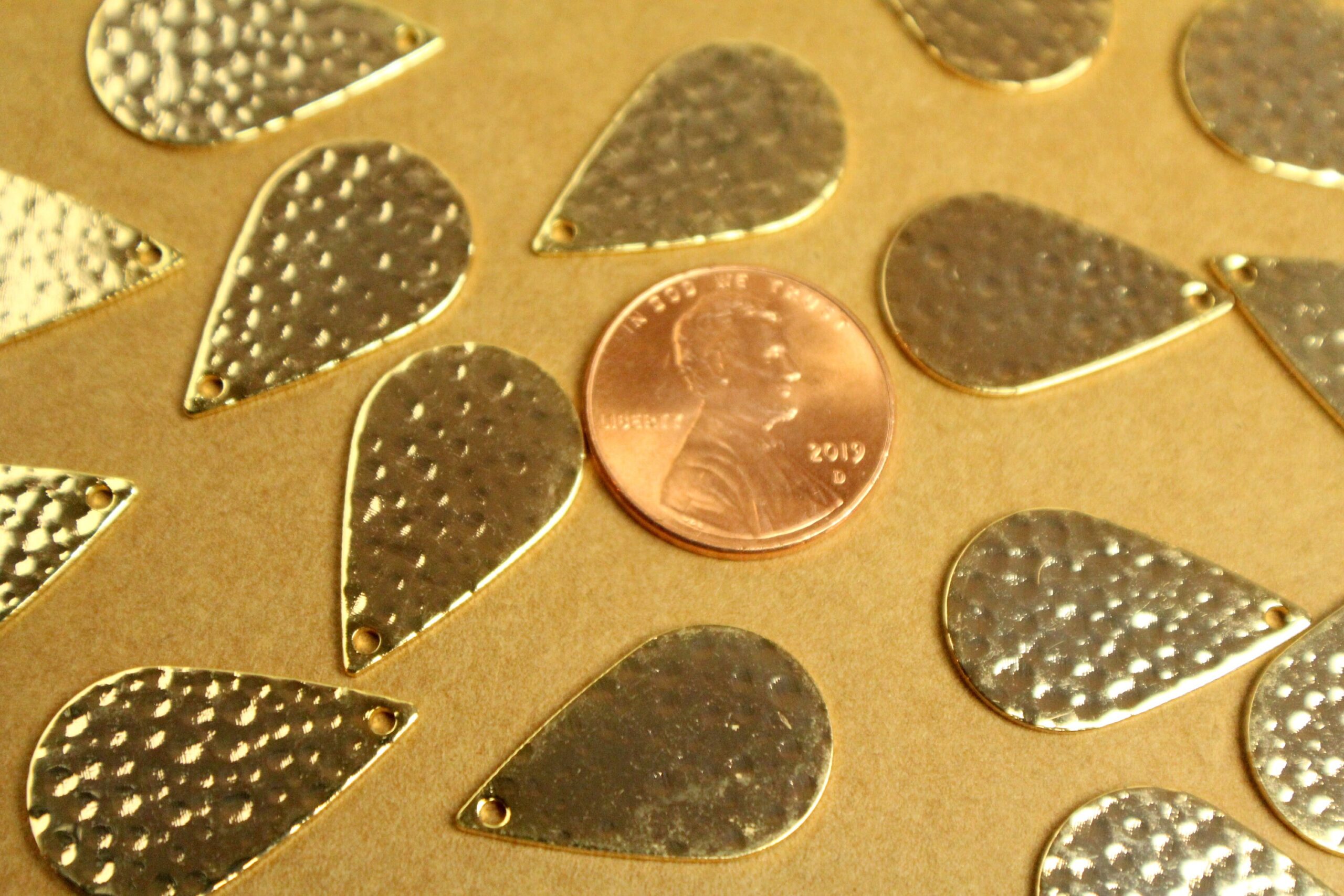 6 pc. Gold Plated Hammered Teardrop Charms, 22mm by 14mm | FI-585