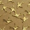 4 pc. Antique Gold Plated Brass 2 Loop Bird Connector Facing Left - made in USA Sparrow Swallow Flying West Spring Birds Flight | AGLD-048