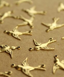 4 pc. Antique Gold Plated Brass 2 Loop Bird Connector Facing Left - made in USA Sparrow Swallow Flying West Spring Birds Flight | AGLD-048