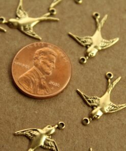 4 pc. Antique Gold Plated Brass 2 Loop Bird Connector Facing Left - made in USA Sparrow Swallow Flying West Spring Birds Flight | AGLD-048