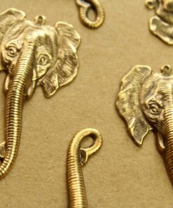 2 pc. Antique Brass Plated Elephant Head Charms: 49mm by 29mm - made in USA | AB-290