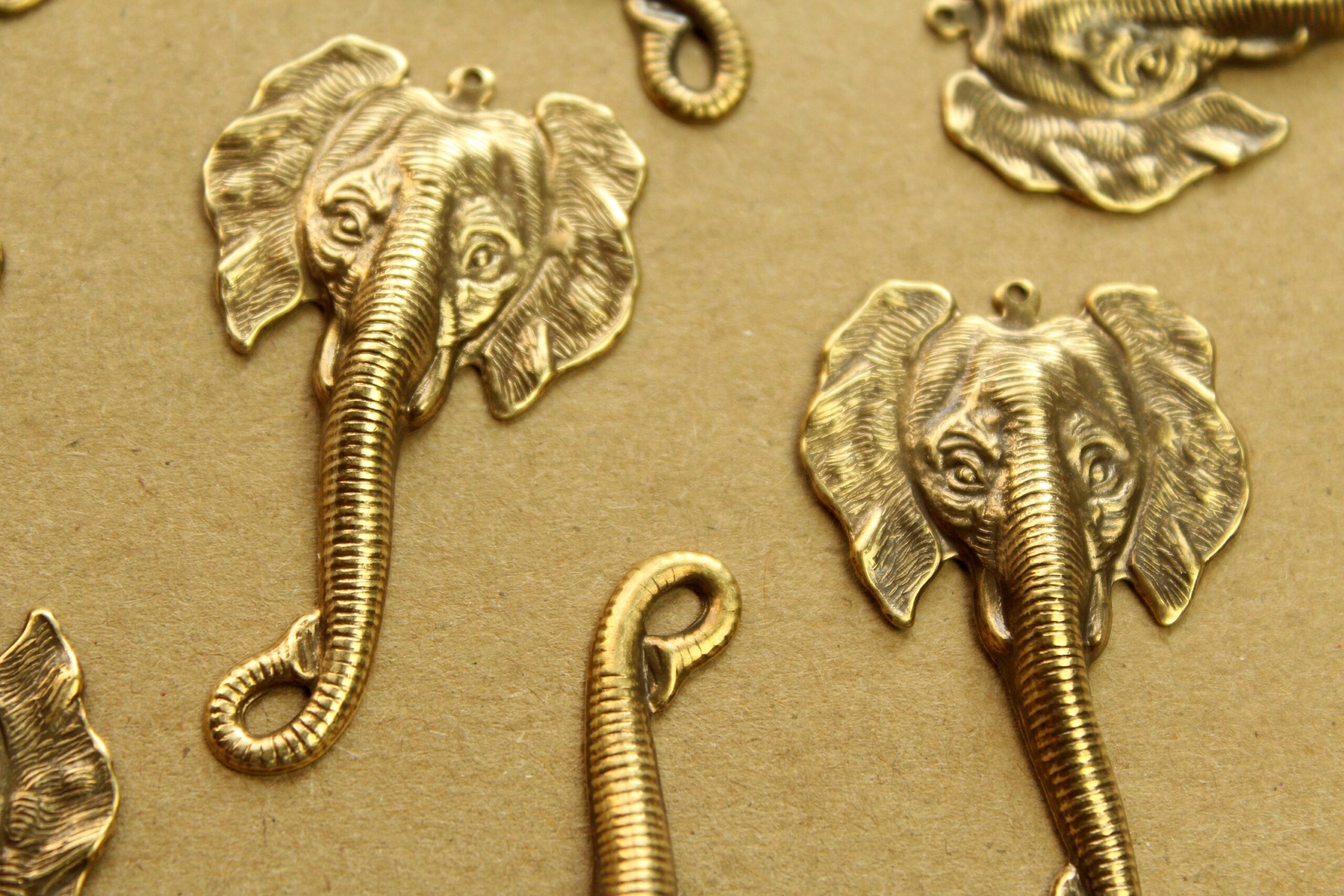 2 pc. Antique Brass Plated Elephant Head Charms: 49mm by 29mm - made in USA | AB-290
