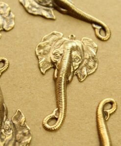 2 pc. Antique Brass Plated Elephant Head Charms: 49mm by 29mm - made in USA | AB-290