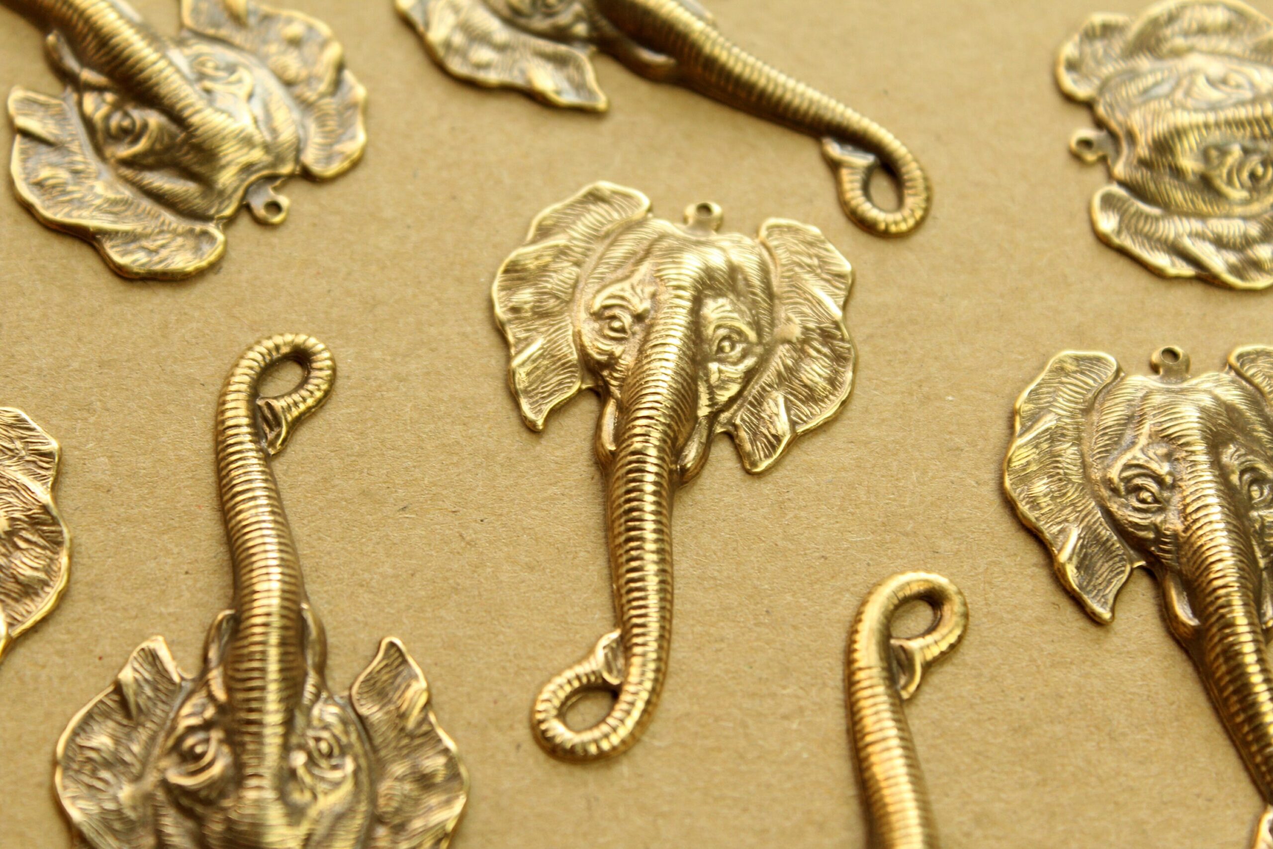 2 pc. Antique Brass Plated Elephant Head Charms: 49mm by 29mm - made in USA | AB-290