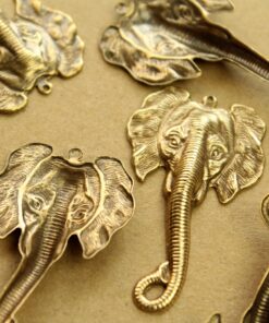 2 pc. Antique Brass Plated Elephant Head Charms: 49mm by 29mm - made in USA | AB-290