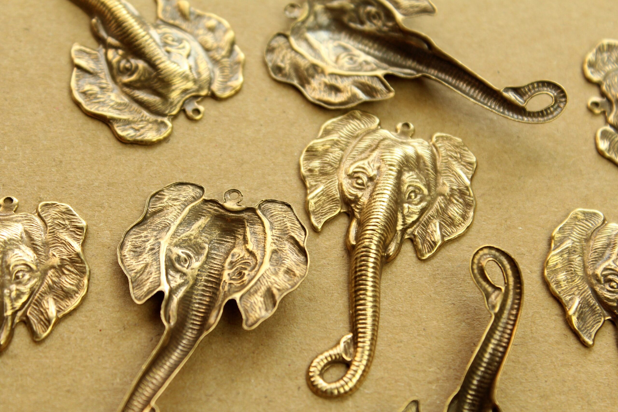 2 pc. Antique Brass Plated Elephant Head Charms: 49mm by 29mm - made in USA | AB-290
