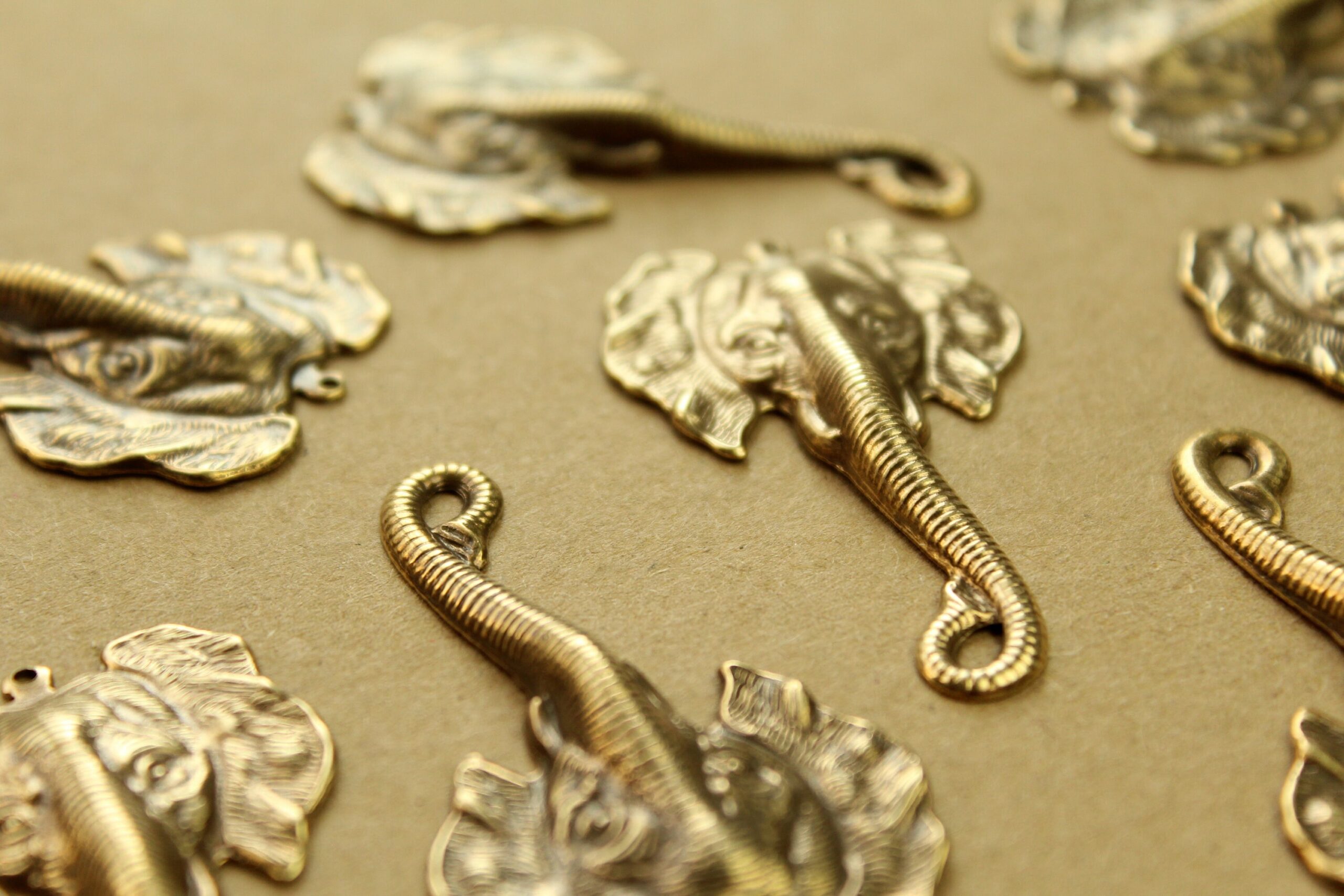 2 pc. Antique Brass Plated Elephant Head Charms: 49mm by 29mm - made in USA | AB-290