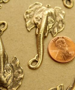 2 pc. Antique Brass Plated Elephant Head Charms: 49mm by 29mm - made in USA | AB-290