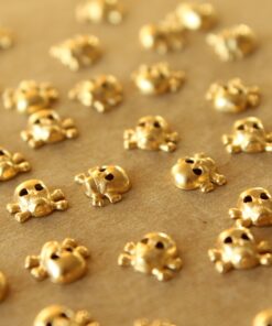 11 pc. Tiny Gold Plated Brass Skulls: 5.5mm by 8mm - made in USA | GLD-038*