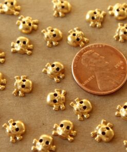 11 pc. Tiny Gold Plated Brass Skulls: 5.5mm by 8mm - made in USA | GLD-038*