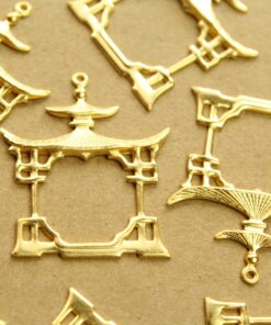 1 pc. Gold Plated Brass Pagoda Charms: 40mm by 33mm - made in USA | GLD-165