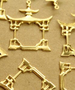 1 pc. Gold Plated Brass Pagoda Charms: 40mm by 33mm - made in USA | GLD-165