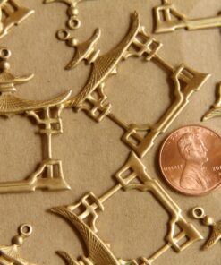 1 pc. Gold Plated Brass Pagoda Charms: 40mm by 33mm - made in USA | GLD-165