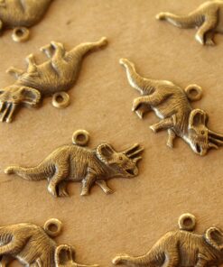 3 pc. Antique Brass Plated Triceratops Charms: 26mm by 12.5mm - made in USA | AB-361
