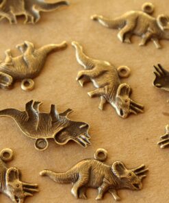 3 pc. Antique Brass Plated Triceratops Charms: 26mm by 12.5mm - made in USA | AB-361