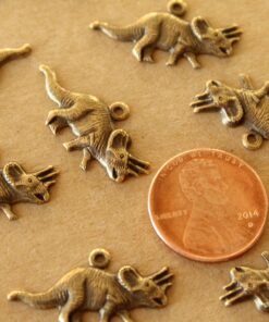 3 pc. Antique Brass Plated Triceratops Charms: 26mm by 12.5mm - made in USA | AB-361