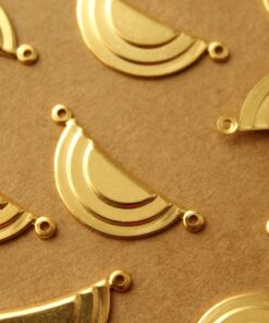 2 pc. Gold Plated Brass Geometric Layered Half Circle Charms: 27mm by 10mm - made in USA | GLD-029