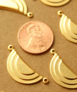 2 pc. Gold Plated Brass Geometric Layered Half Circle Charms: 27mm by 10mm - made in USA | GLD-029