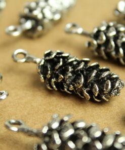 3 pc. Jumbo Antique Silver Pine Cone Charms, 39mm by 15mm, Large Pinecone Realistic Tree Seed Evergreen Woodland Heavy Antiqued | MIS-223