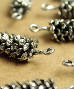 3 pc. Jumbo Antique Silver Pine Cone Charms, 39mm by 15mm, Large Pinecone Realistic Tree Seed Evergreen Woodland Heavy Antiqued | MIS-223