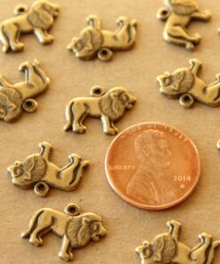 3 pc. Antique Brass Plated Lion Charms: 15mm by 11mm - made in USA | AB-307