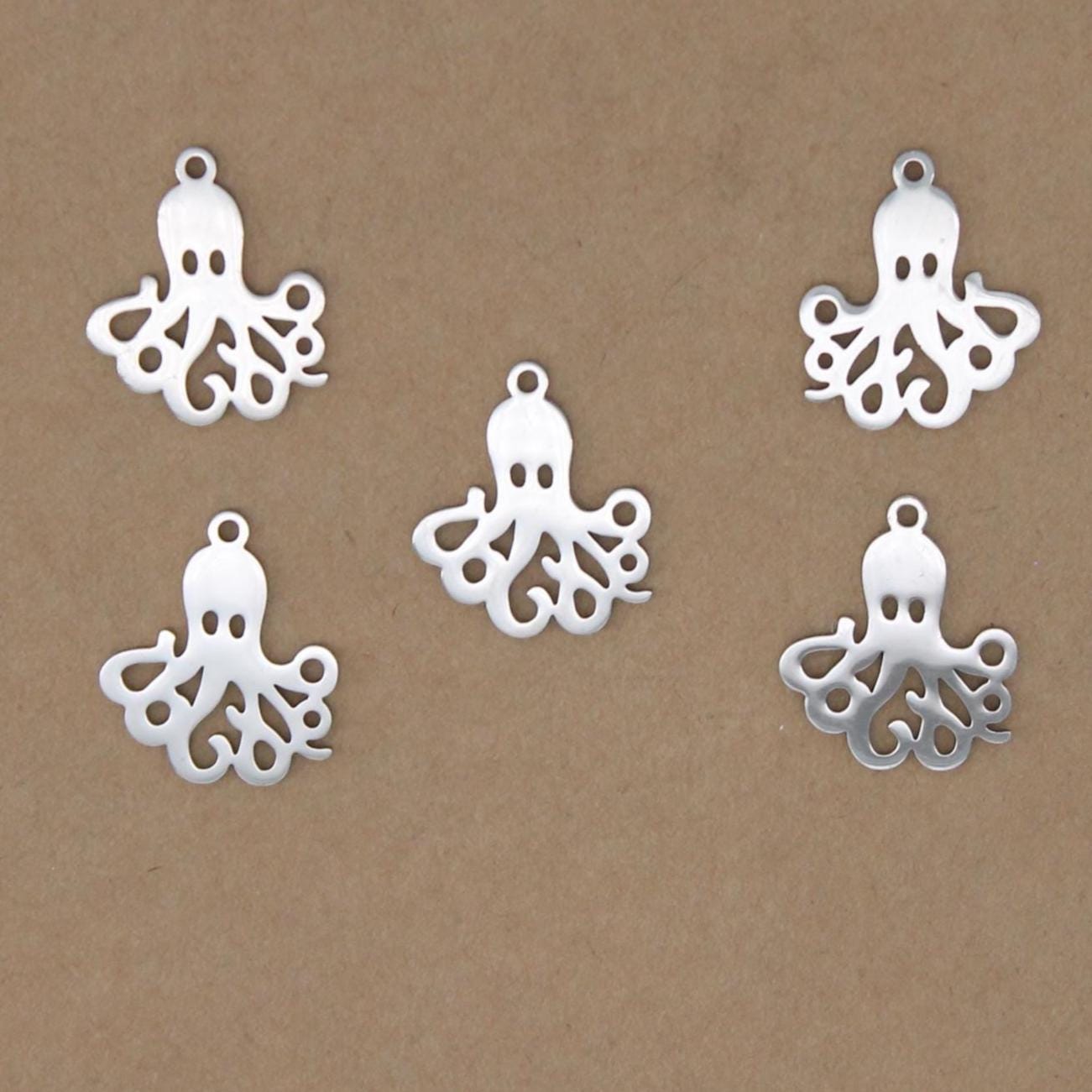 2 pc. Octopus Charms, Laser Cut Stainless Steel, 20mm x 17.5mm | MIS-314*