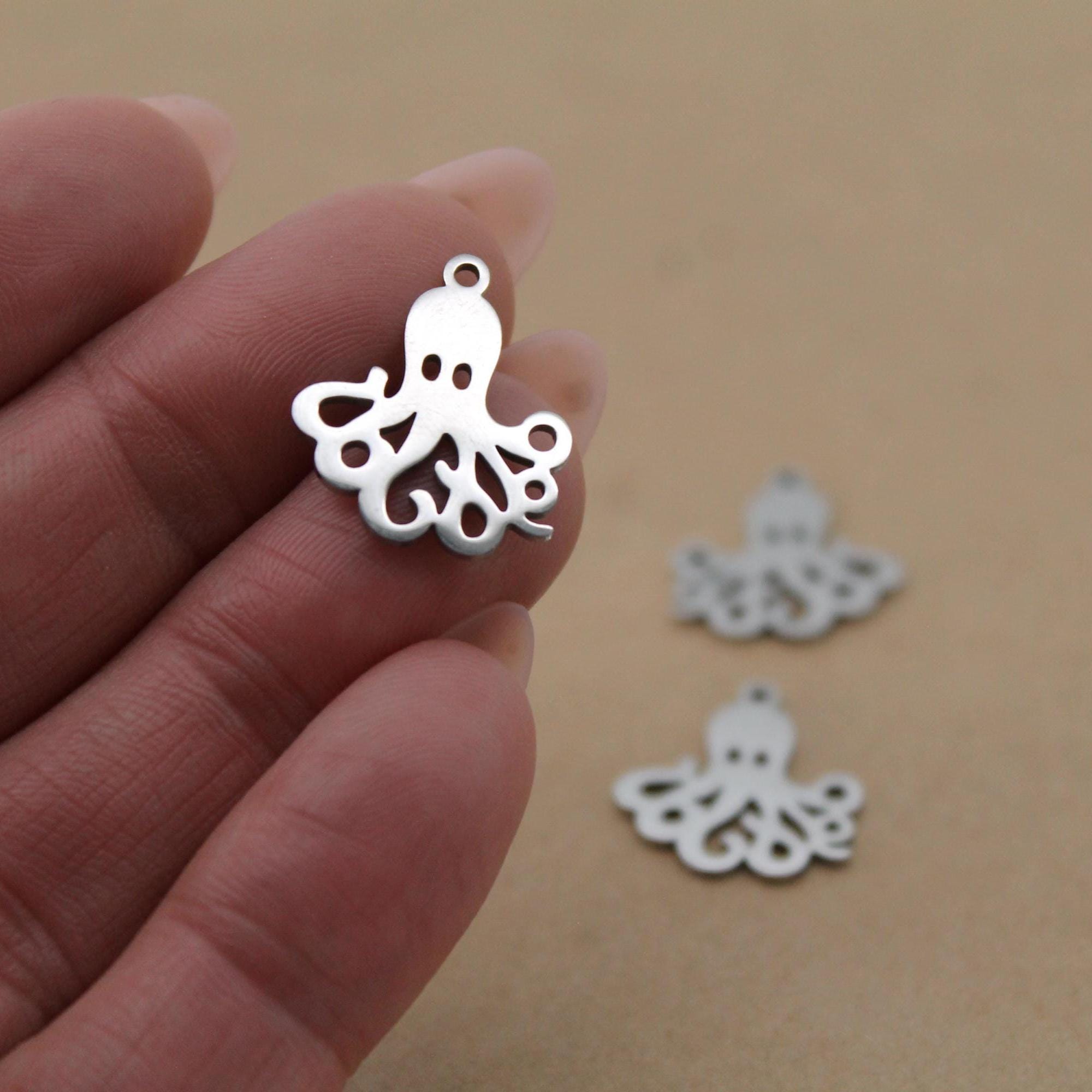2 pc. Octopus Charms, Laser Cut Stainless Steel, 20mm x 17.5mm | MIS-314*