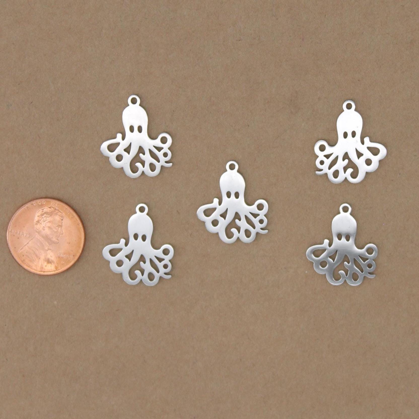2 pc. Octopus Charms, Laser Cut Stainless Steel, 20mm x 17.5mm | MIS-314*