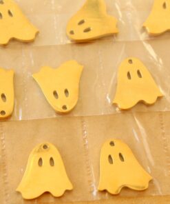 3 pc. Gold Plated Stainless Steel Ghost Charms: 17mm by 16.5mm - Spooky Scary Halloween Ghoul Spector Ghost Hunting | MIS-491