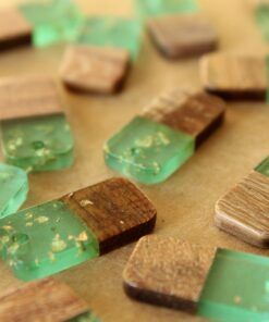 2 pc. Aquamarine Resin and Wood Pendants with Gold Foil, 21.5mm by 5mm | MIS-405